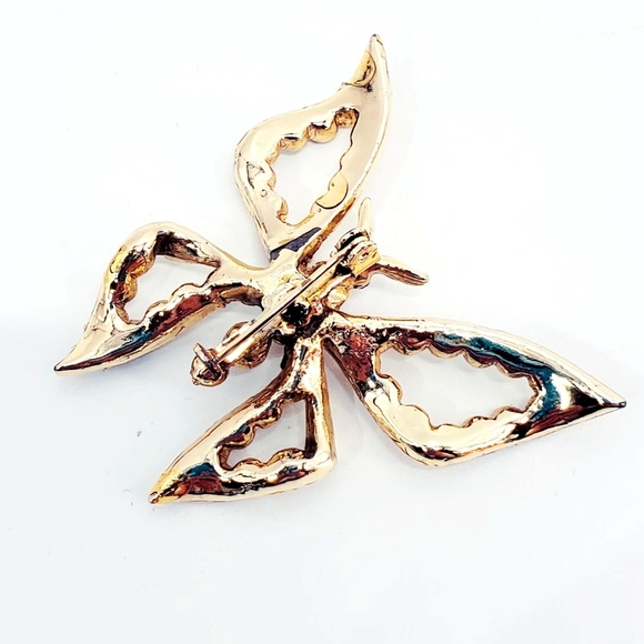 VTG 1990's Aurora Rhinestone & Pearl Gold tone 1.75" X 2" Butterfly Brooch - Picture 2 of 5